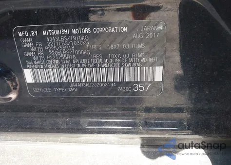 2018 Mitsubishi Outlander Sport 2.0 Es из США, поврежденный, VIN JA4AR3AU2JZ003194